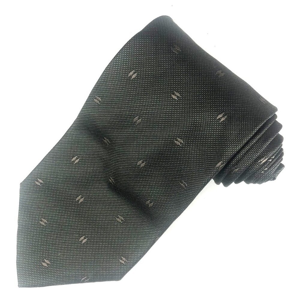 Hart Schaffner Marx Tie Silk Hand Made in Italy Olive Green Textured Geometric